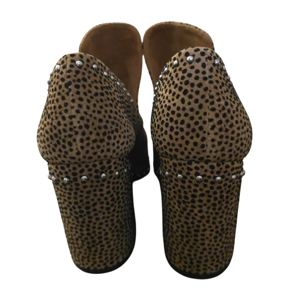 Gianni Bini Leopard Daveigh Suede 8.5‎ Studded Ankle Booties Block Heel Rocker